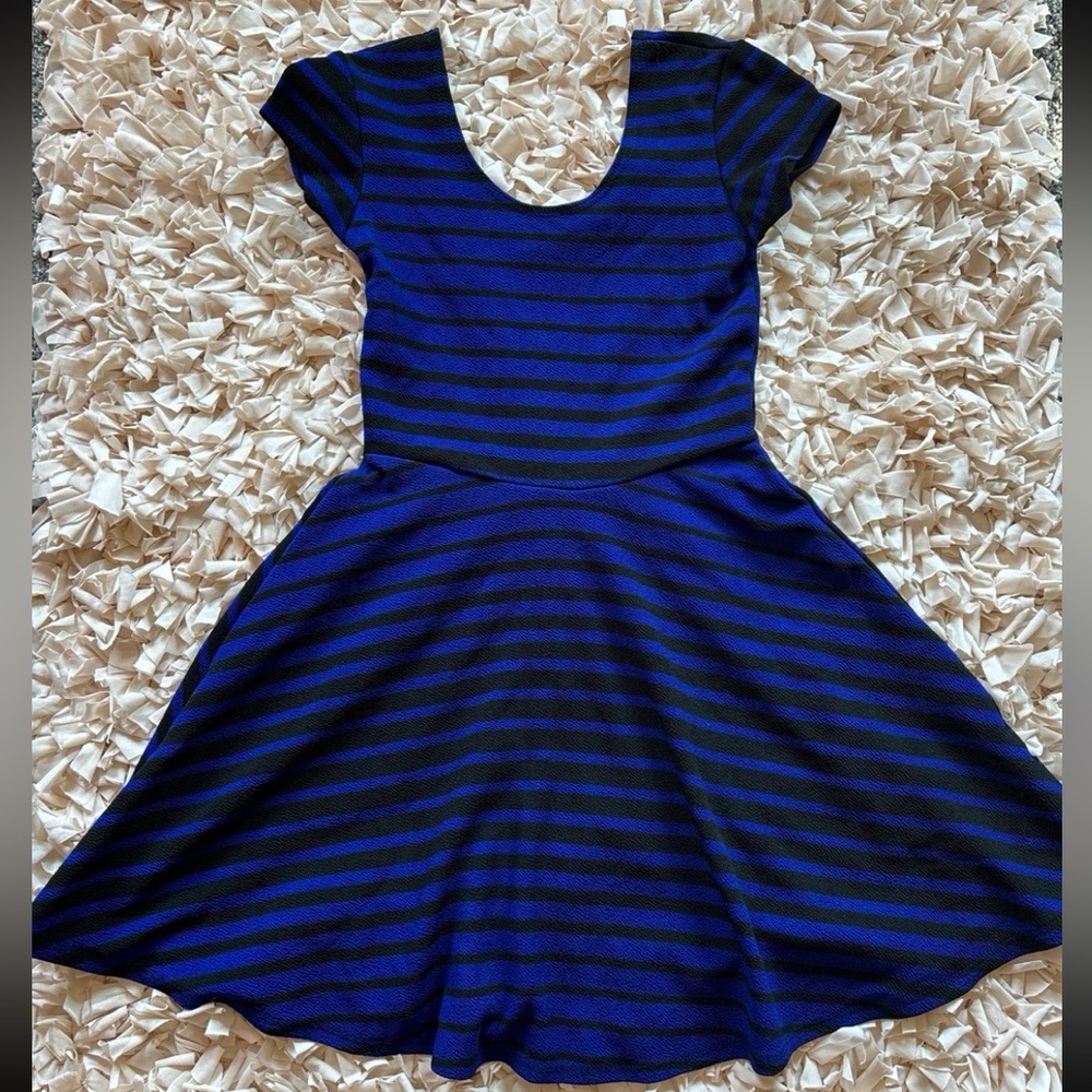 Macy's Blue and Black Striped Casual Dress